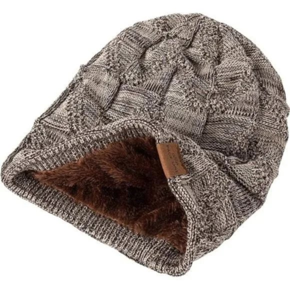 New Mens Winter Beanie Warm Fleece Lined Skull Cap Khaki - Picture 4 of 5